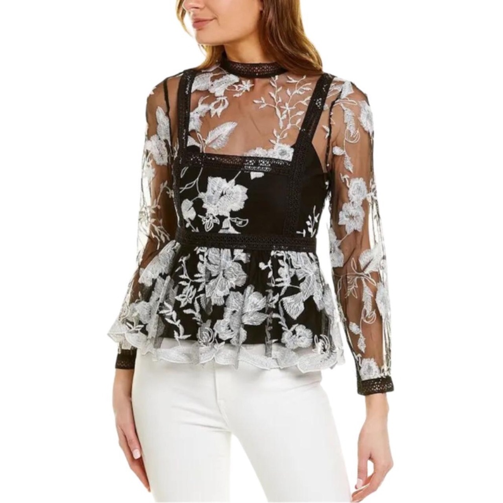 NEW Gracia Black Floral Lace Top Mesh sz Small Small